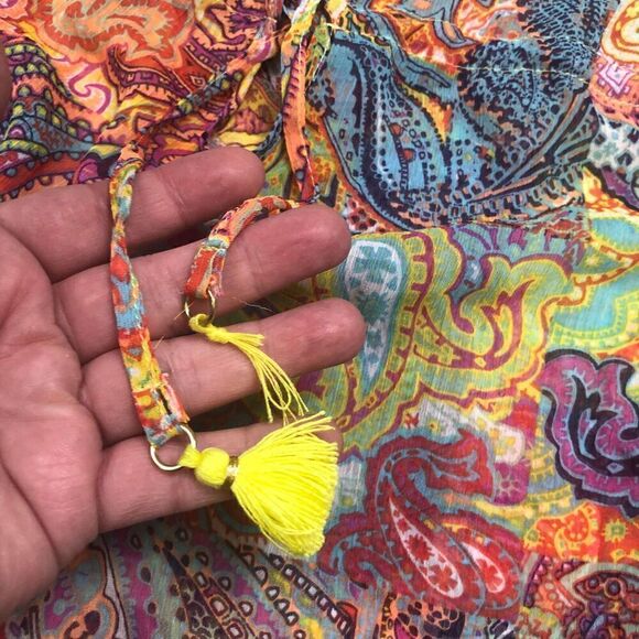 3442 Bleu Rod Beattie Chiffon tunic Caftan pom-pom PAISLEY MULTI  sz M - Picture 2 of 2